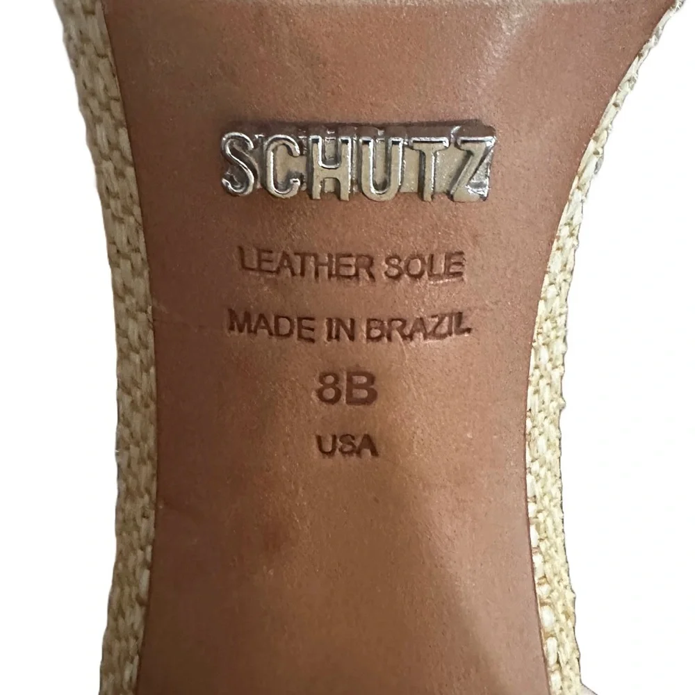 SCHUTZ Caroline Carolaine Raffia Embroidery Flame Palm Leaf Heels Shoes 8B - Picture 5 of 7